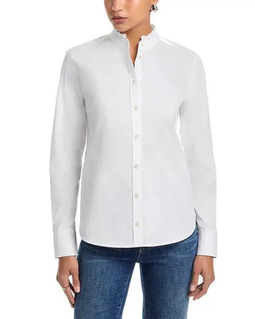 Veronica Beard Bays White Ruffle Collar Long Sleeve Button Down Shirt NWT Size 6